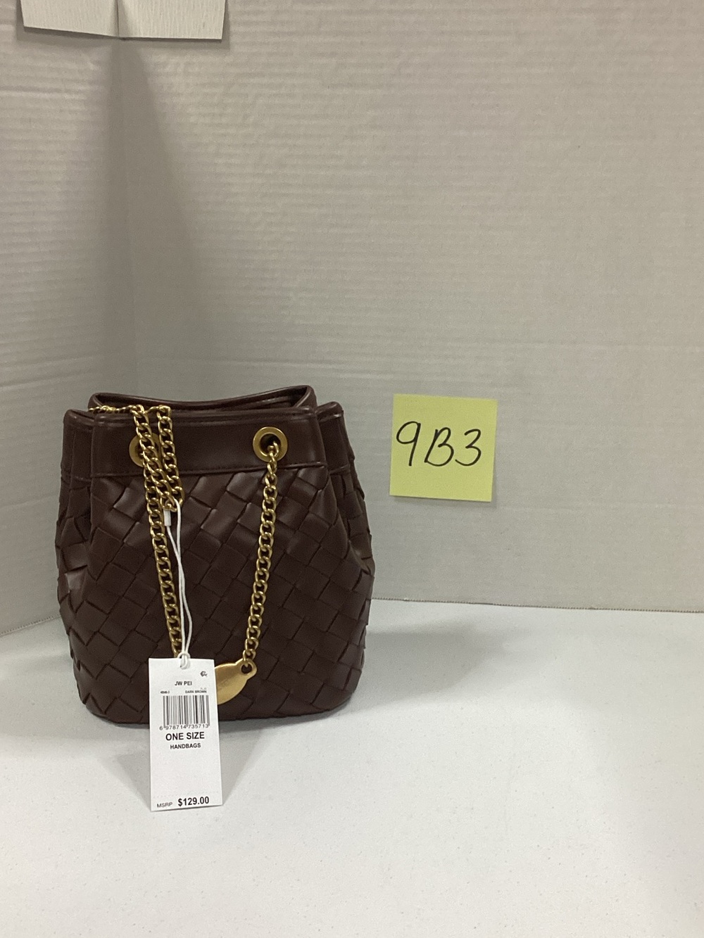 JW PEI Dark Brown Woven Bucket Bag with Gold Chain Strap